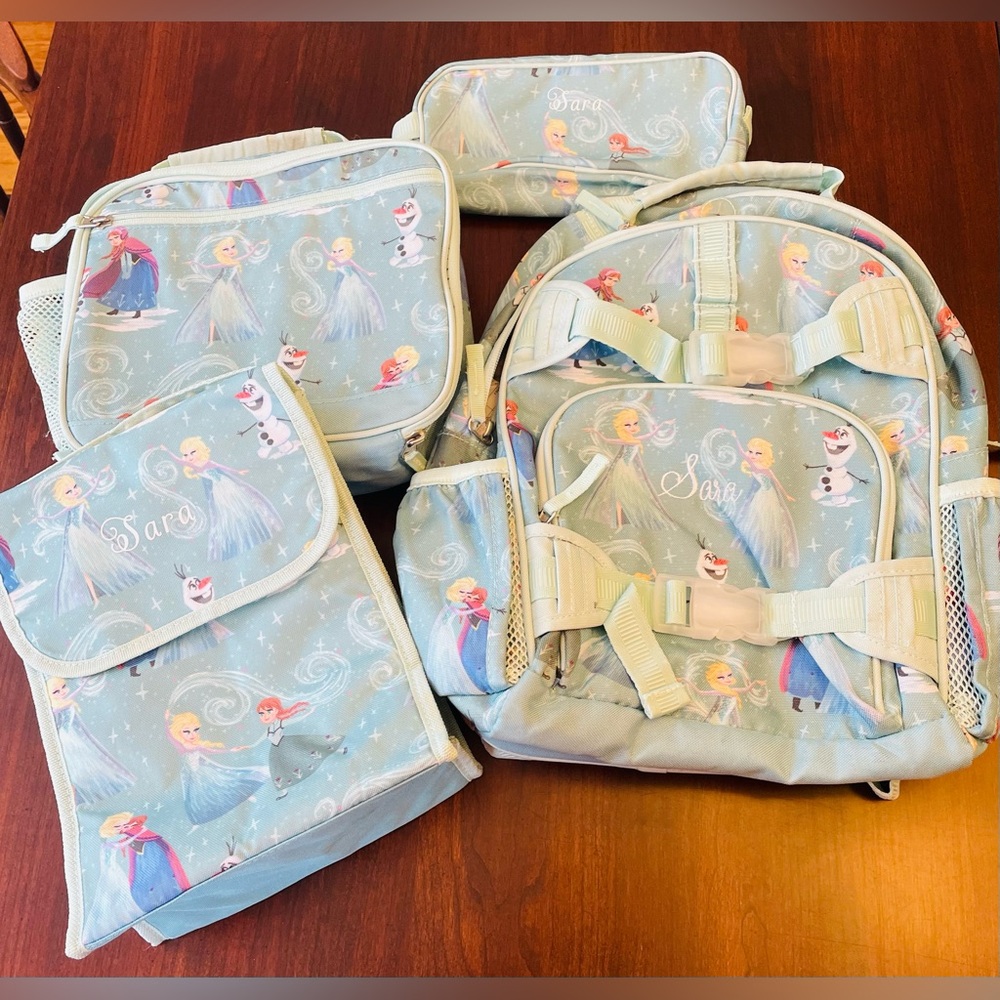 Pottery Barn Kids Disney Frozen Backpack Lunchbox & Pencil Case Bundle GUC